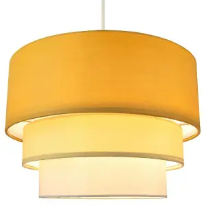 Contemporary Round Triple Tier Ochre/Mustard Cotton Fabric Pendant Light Shade