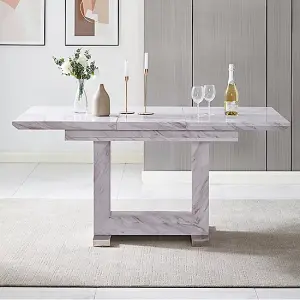 Lorence Extending Grey Dining Table 6 Gia Grey White Chairs