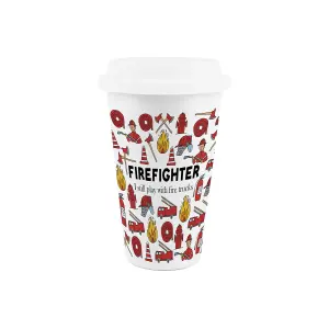 Firefighter Ceramic Travel Mug - Novelty Trades & Emergency Service Workers Gifts - Double-Walled Insulated Drinks Cup Present