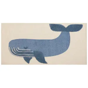 Cotton Kids Rug Whale Print 80 x 150 cm Beige and Blue SELAI