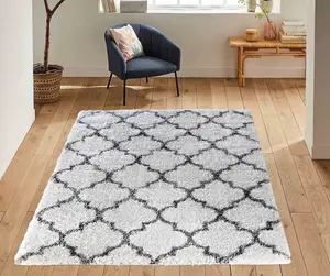 Moroccan Berber Shaggy Rugs Living Room Trellis Dark Cream 60x220 cm