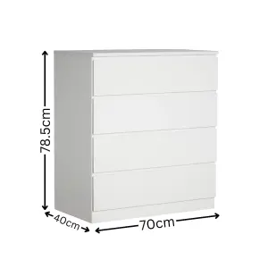 Home Source Lugano White 4 Drawer Chest of Drawers High Gloss Drawer Fronts