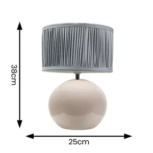 ValueLights Bosco Stone Ceramic Table Lamp with Ruched Pleated Powder Blue Fabric Drum Lamp Shade and LED Bulb