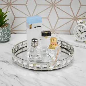 URBNLIVING 20cm Round Silver Mirror Tray Candle Centrepiece Decorative Xmas Gift