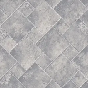 Slate Tile Vinyl by Remland (Light Grey Slate, 1m x 3m)