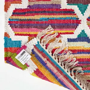 Homescapes Amsterdam Handwoven Multi Coloured 100% Cotton Chindi Kilim Pattern Rug, 90 x 150 cm