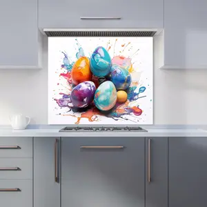 Watercolor Easter eggs Premium Glass Kitchen Splashback W600mm x H650mm