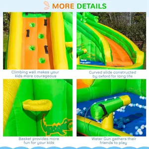 Outsunny 5 in 1 Kids Bouncy Castle Large Crocodile Style Inflatable House Slide Basket Water Pool Gun Climbing Wall