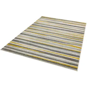 Stripe Mustard Modern Easy To Clean Living Room Bedroom & Dining Room Rug-120cm X 170cm