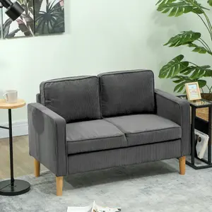 HOMCOM Compact 2 Seater Sofa with Under Seat Storage for Small Spaces Grey