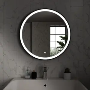 Harper & Harlow 800x800 Lyra Matt Black LED Illuminated Round Bathroom Mirror