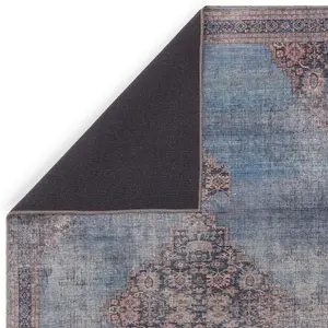 Traditional Blue Persian Bordered Abstract Floral Easy To Clean Rug For Living Room Bedroom & Dining Room-200cm X 290cm