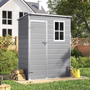 152cm W Grey Plastic Outdoor Garden Storage Shed with Window and Lockable Door