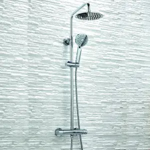 Chrome Thermostatic Overhead Column Shower Kit Round