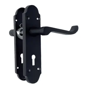 Epsom Door Handle Key Lock Scroll Lever - Matt Black Chrome Pack Hinges