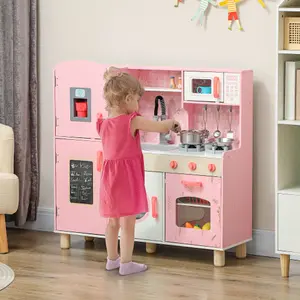 AIYAPLAY Play Kitchen Kids Kitchen Set with Lights and Sounds - Pink