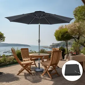 SunDaze 2.7M Black Round Garden Parasol Outdoor Patio Umbrella, Base Weights & Weather Protective Cover