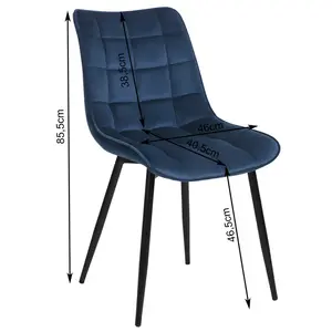 Set Of 4 Dining Room Chairs Kitchen Chair Cushioned Chair Design Chair With Backrests With Fabric Seat And Metal Frame Blue