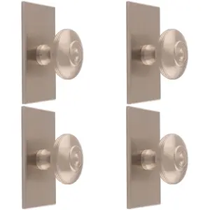 4 PACK - 38mm Round Cabinet Door Knob & 76x40mm Matching Backplate - Satin Nickel Handle