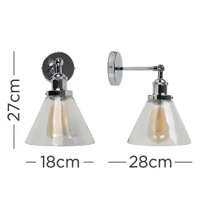 ValueLights Lloyd Retro Style Polished Chrome Adjustable Knuckle Joint Wall Light with Clear Glass Shade