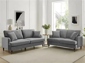 Brigette 3-Seater Grey Velvet Sofa With Antique Brass Castor Legs - Daals - Sofas