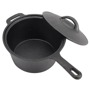 Black Cast Iron Round Sauce Pan with Double Handles for Kitchen