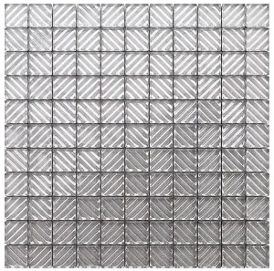 Glass mosaic on mesh for bathroom or kitchen 300mm x 300mm - Silver Labirynth