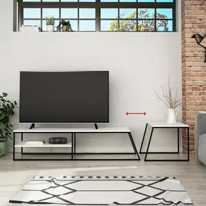 Decortie Pal Modern TV Unit Multimedia Centre White with Storage TV Cabinet 163cm