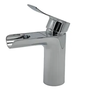 Waterfall Basin Mixer Tap, Round Chrome Sink Faucet with Push Waste Plug