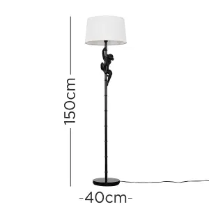 ValueLights George Monkey Animal Quirky Modern Black Floor Lamp with White Shade