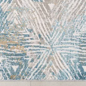 Silver Blue Metallic Distressed Geometric Living Area Rug 190x280cm