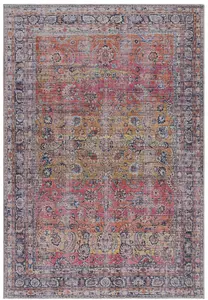 Traditional Red Persian Floral Bordered Abstract Easy To Clean Rug For Living Room Bedroom & Dining Room-160cm X 230cm