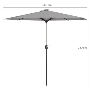 Outsunny Solar Patio Garden Parasol with Lights for Outdoor, Light Grey