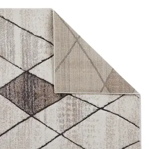 Modern Easy to Clean Chequered Geometric Contemporary Grey Rug for Dining Room-200cm X 285cm