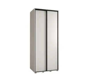 Elegant White Sliding Door Wardrobe H2050mm W1100mm D600mm with Black Steel Handles and Decorative Strips