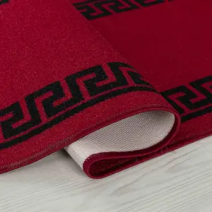 Machine Washable Greek Key Design Anti Slip Doormats Red Black 160x220 cm