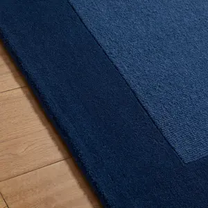 Handmade Luxurious Modern Bordered Blue Plain Easy to Clean Wool Rug for Living Room & Bedroom-120cm X 170cm