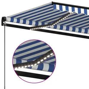 Berkfield Manual Retractable Awning with LED 500x300 cm Blue and White