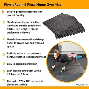 PhysioRoom Interlocking Shock Absorbing Foam Puzzle Floor Gym Mat - 6 Pieces