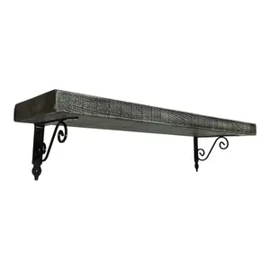 Solid Wood Handmade Rustical Shelf Monochrome 175mm 7 inch with Black Metal Bracket WOZ Length of 220cm