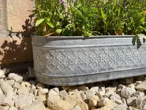 Galvanised Zinc Floral Metal Planter Garden Flower Pots Trough Set of 3 OR 1