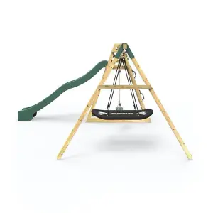 Rebo Wooden Pyramid Activity Frame with Swings and 10ft Water Slide - Horseshoe