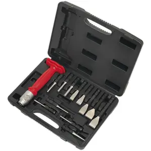 Premium 13 Piece Interchangeable Punch and Chisel Set with Storage Case and Hammer-Thru Grip