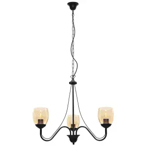 Luminosa Allena Multi Arm Pendant Ceiling Light Black, Amber 50cm