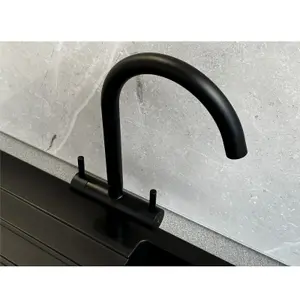 Liquida W03BL Swivel Spout Swan Neck Twin Lever Black Kitchen Mixer Tap