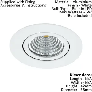 Wall / Ceiling Flush Downlight White Recess Spotlight 6W Built in LED