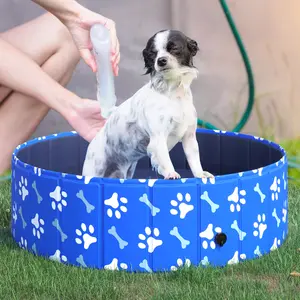 PawHut Dog Swimming Pool Foldable Pet Bathing Shower Tub Padding Pool Dia100cm M- Blue