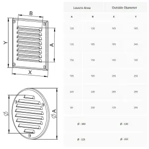 White Metal Air Vent Grille with Fly Screen Flat Ducting Ventilation Cover (295 x 295 mm)