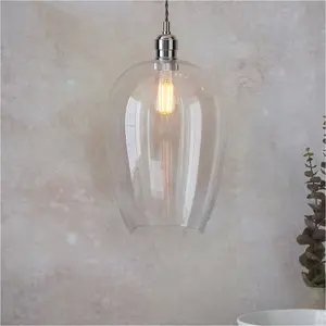 Hanging Ceiling Pendant Light - Large Bright Nickel Plate & Clear Glass - 10W LED E27