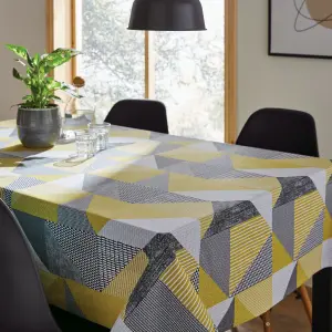 Catherine Lansfield Dining Larsson Geo Wipe Clean 132x178 cm Table Cloth Ochre